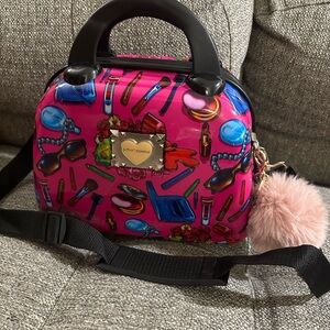 Rare Betsey Johnson Hardside Cosmetic Case in a rare makeup print.